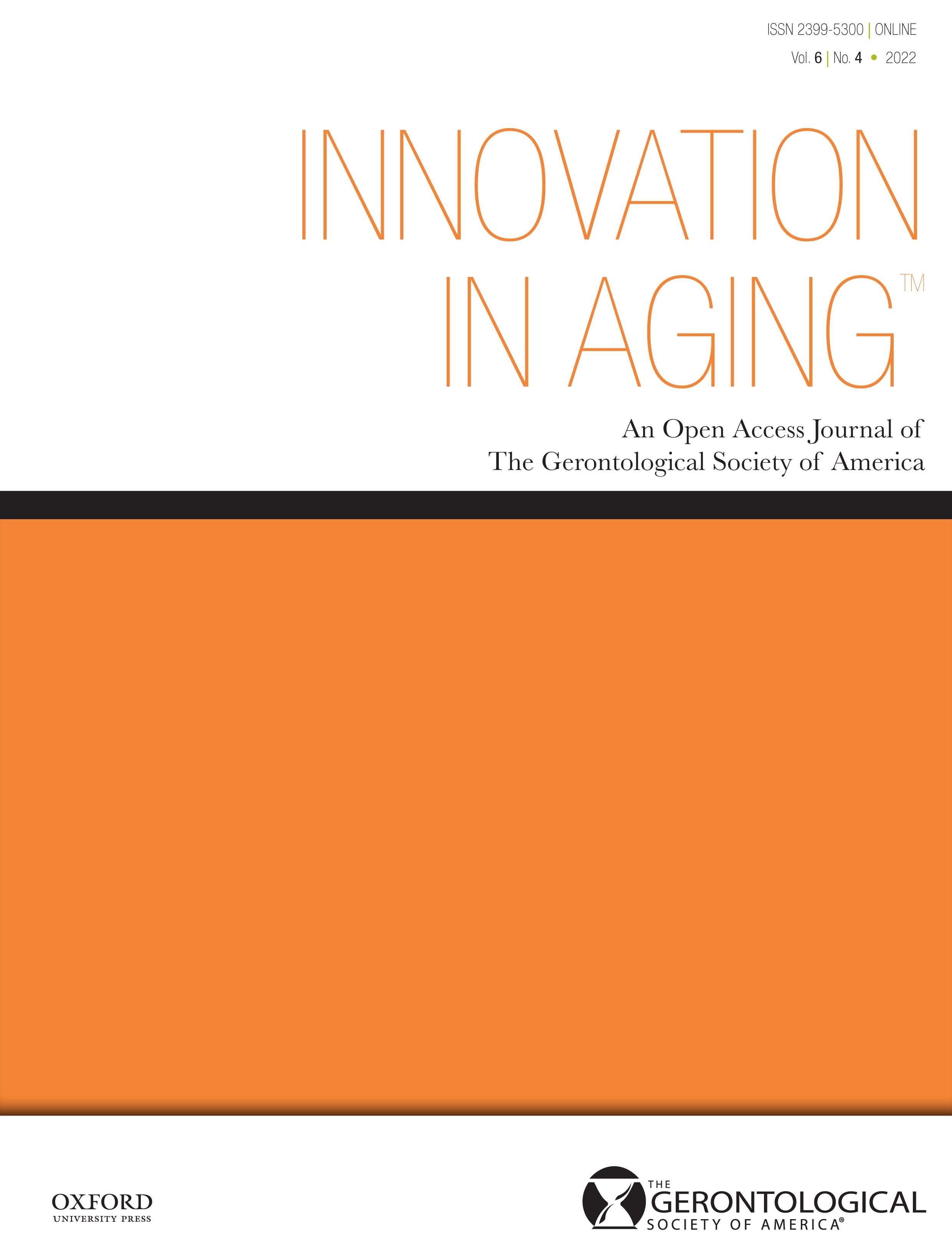 Cover of the Innovation in Aging Journal, which includes "Evidence to Inform Policy and Practice: Mechanisms to Address Racial/Ethnic Disparities in Nursing Home Quality of Life".